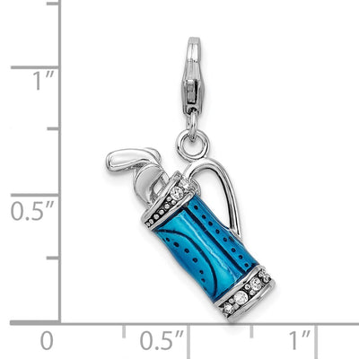 Amore La Vita Sterling Silver Rhodium-plated Polished 3-D Enameled Golf Bag and Clubs Charm with Fancy Lobster Clasp