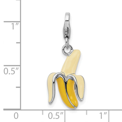 Amore La Vita Sterling Silver Rhodium-plated Polished 3-D Enameled Peeled Banana Charm with Fancy Lobster Clasp