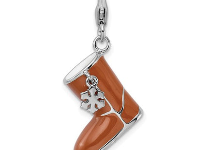 Amore La Vita Sterling Silver Rhodium-plated Polished 3-D Enameled Snow Boot Charm with Fancy Lobster Clasp