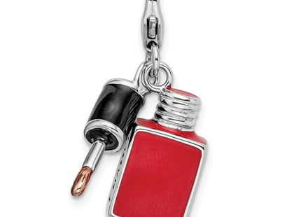 Amore La Vita Sterling Silver Rhodium-plated Polished 3-D Enameled Fingernail Polish Charm with Fancy Lobster Clasp
