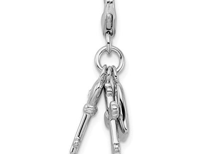 Amore La Vita Sterling Silver Rhodium-plated Polished Heart Cross and Key with Crystal From Swarovski Charm with Fancy Lobster Clasp