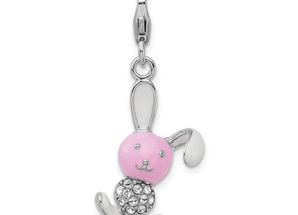 Amore La Vita Sterling Silver Rhodium-plated Polished 3-D Enameled Bunny Charm with Fancy Lobster Clasp