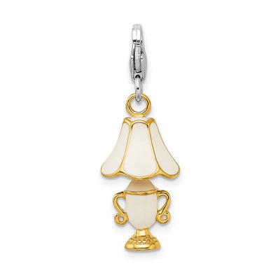 Amore La Vita Sterling Silver Rhodium-plated and Gold-plated Polished 3-D Enameled Lamp Charm with Fancy Lobster Clasp