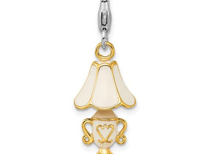 Amore La Vita Sterling Silver Rhodium-plated and Gold-plated Polished 3-D Enameled Lamp Charm with Fancy Lobster Clasp