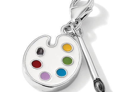 Amore La Vita Sterling Silver Rhodium-plated Polished Enameled 3-D Palette and Brush Charm with Fancy Lobster Clasp
