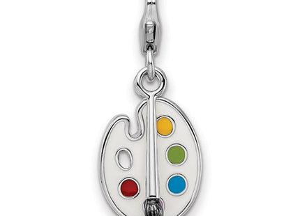 Amore La Vita Sterling Silver Rhodium-plated Polished Enameled 3-D Palette and Brush Charm with Fancy Lobster Clasp