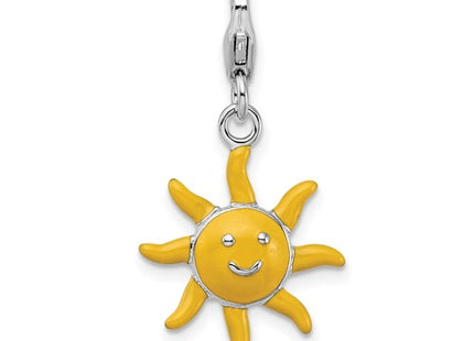 Amore La Vita Sterling Silver Rhodium-plated Polished 3-D Enameled Sunshine Charm with Fancy Lobster Clasp