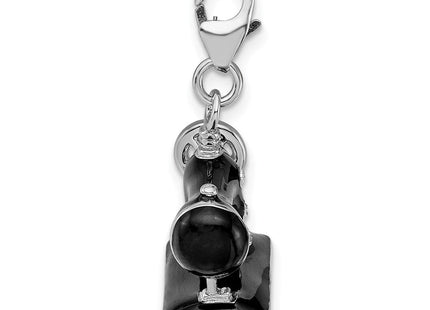 Amore La Vita Sterling Silver Rhodium-plated Polished 3-D Enameled Sewing Machine Charm with Fancy Lobster Clasp (Style QCC818)