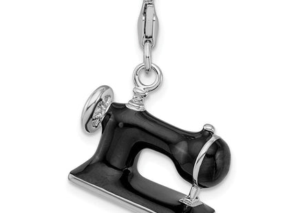 Amore La Vita Sterling Silver Rhodium-plated Polished 3-D Enameled Sewing Machine Charm with Fancy Lobster Clasp (Style QCC818)