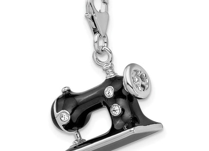 Amore La Vita Sterling Silver Rhodium-plated Polished 3-D Enameled Sewing Machine Charm with Fancy Lobster Clasp (Style QCC818)