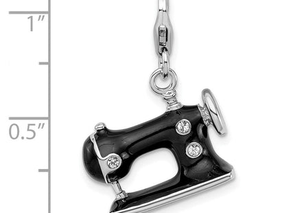 Amore La Vita Sterling Silver Rhodium-plated Polished 3-D Enameled Sewing Machine Charm with Fancy Lobster Clasp (Style QCC818)