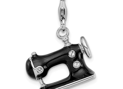 Amore La Vita Sterling Silver Rhodium-plated Polished 3-D Enameled Sewing Machine Charm with Fancy Lobster Clasp