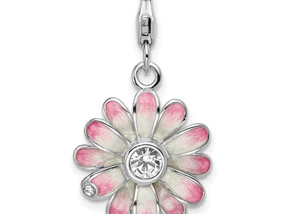 Amore La Vita Sterling Silver Rhodium-plated Polished Enameled Flower Charm with Fancy Lobster Clasp