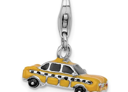 Amore La Vita Sterling Silver Rhodium-plated Polished 3-D Enameled Taxi Cab Charm with Fancy Lobster Clasp