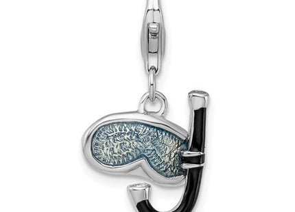 Amore La Vita Sterling Silver Rhodium-plated Polished 3-D Enameled Snorkel Charm with Fancy Lobster Clasp