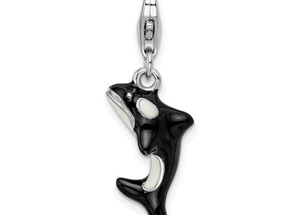 Amore La Vita Sterling Silver Rhodium-plated Polished 3-D Enameled Orca Whale Charm with Fancy Lobster Clasp