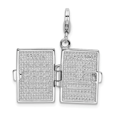 Amore La Vita Sterling Silver Rhodium-plated Polished 3-D Moveable Crystal Enameled 3-D Note Book Charm with Fancy Lobster Clasp