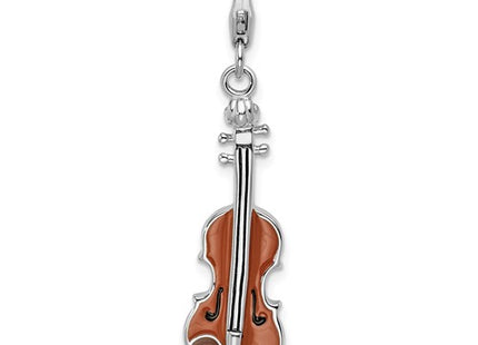 Amore La Vita Sterling Silver Rhodium-plated Polished 3-D Enameled Viola Charm with Fancy Lobster Clasp
