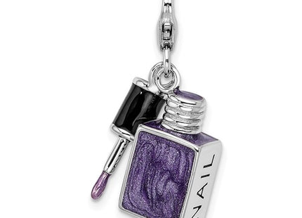 Amore La Vita Sterling Silver Rhodium-plated Polished 3-D Enameled Nail Enameled Charm with Fancy Lobster Clasp