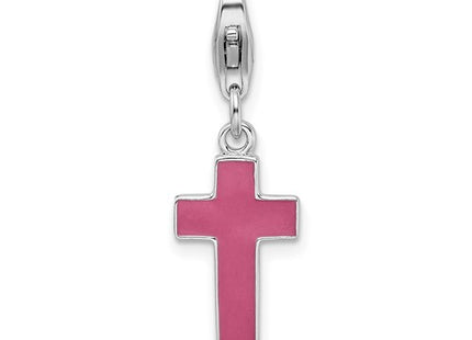Amore La Vita Sterling Silver Rhodium-plated Polished Enameled Cross Charm with Fancy Lobster Clasp