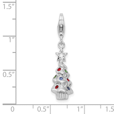Amore La Vita Sterling Silver Rhodium-plated Polished 3-D Multi-colored Glass Stone Tree Charm with Fancy Lobster Clasp