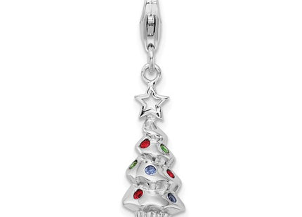 Amore La Vita Sterling Silver Rhodium-plated Polished 3-D Multi-colored Glass Stone Tree Charm with Fancy Lobster Clasp
