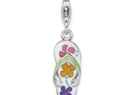 Amore La Vita Sterling Silver Rhodium-plated Polished 3-D Enameled Flip-flop Charm with Fancy Lobster Clasp