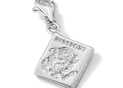 Amore La Vita Sterling Silver Rhodium-plated Polished 3-D Passport Charm with Fancy Lobster Clasp