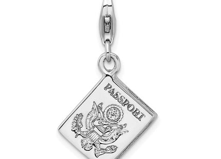 Amore La Vita Sterling Silver Rhodium-plated Polished 3-D Passport Charm with Fancy Lobster Clasp