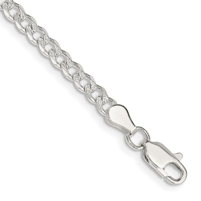 Sterling Silver Pav Curb Bracelet, 7 x 3.8mm