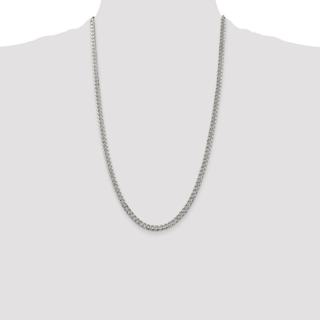 Sterling Silver Pav Curb Bracelet, 7 x 4.5mm