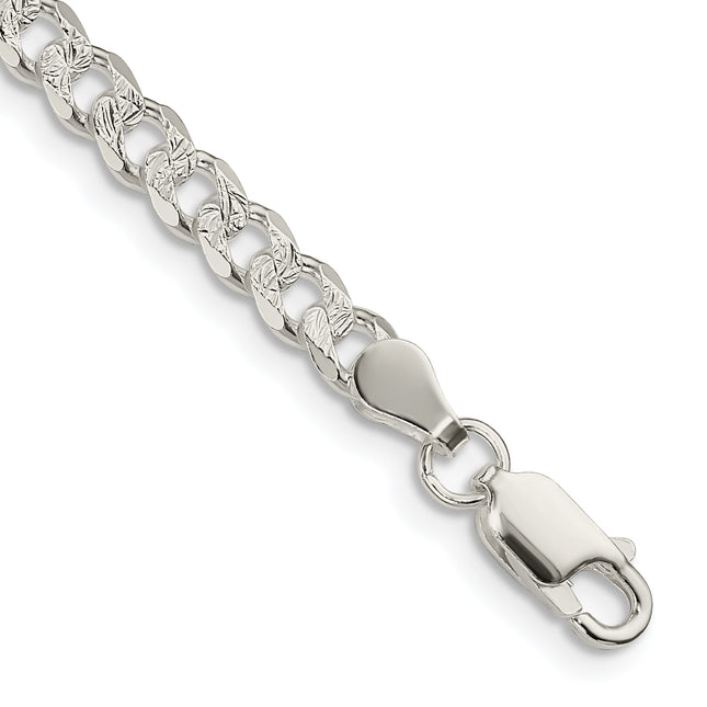 Sterling Silver Pav Curb Bracelet, 7 x 4.5mm