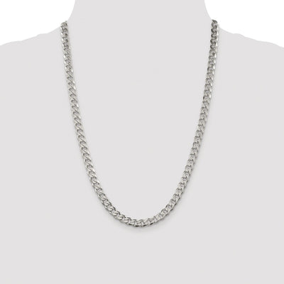 Sterling Silver Rhodium-plated Pavé Curb Bracelet, 7 x 7mm