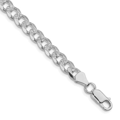 Sterling Silver Rhodium-plated Pavé Curb Bracelet, 7 x 7mm
