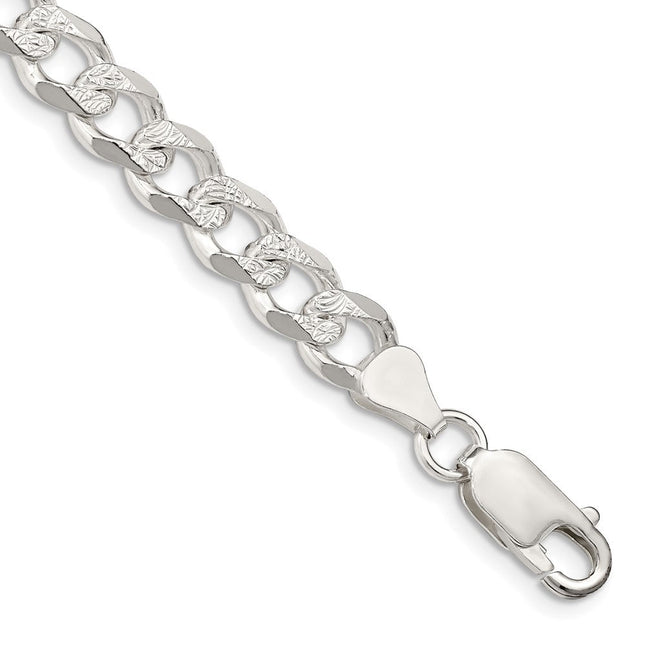 Sterling Silver Pav Curb Bracelet, 7 x 7.5mm