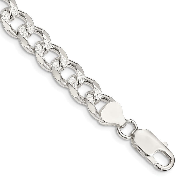 Sterling Silver Pav Curb Bracelet, 8 x 8.3mm