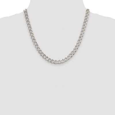 Sterling Silver Rhodium-plated Pavé Curb Bracelet, 8 x 8.3mm