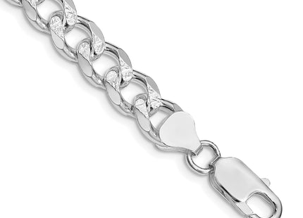 Sterling Silver Rhodium-plated Pav Curb Bracelet, 8 x 8.3mm