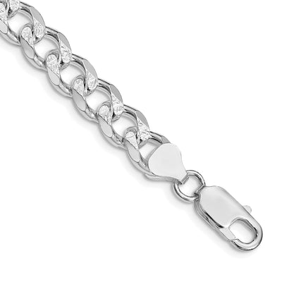 Sterling Silver Rhodium-plated Pavé Curb Bracelet, 8 x 8.3mm