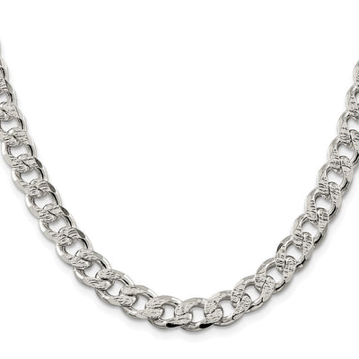 Sterling Silver Rhodium-plated Pavé Curb Bracelet, 8 x 9.3mm