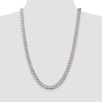 Sterling Silver Rhodium-plated Pavé Curb Bracelet, 8 x 9.3mm