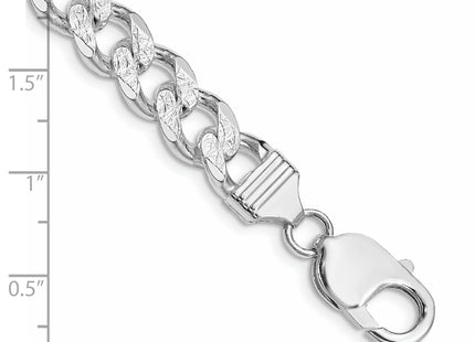 Sterling Silver Rhodium-plated Pav Curb Bracelet, 8 x 9.3mm