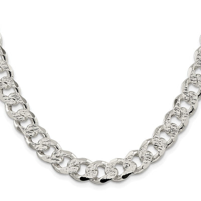 Sterling Silver Rhodium-plated Pavé Curb Bracelet, 8 x 11mm