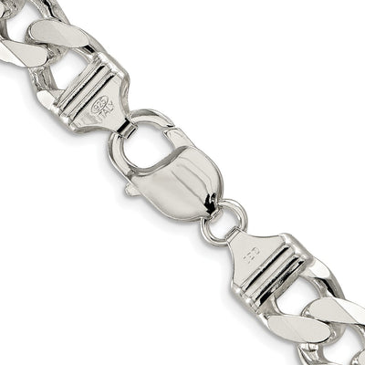 Sterling Silver Rhodium-plated Pavé Curb Bracelet, 8 x 11mm