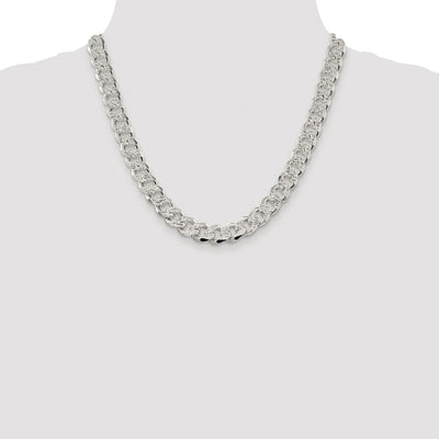 Sterling Silver Rhodium-plated Pavé Curb Bracelet, 8 x 11mm