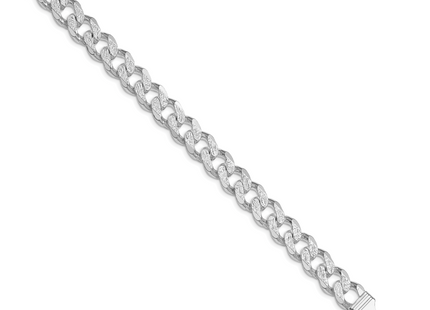 Sterling Silver Rhodium-plated Pav Curb Bracelet, 8 x 11mm