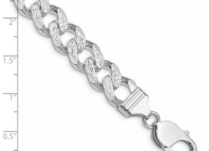 Sterling Silver Rhodium-plated Pav Curb Bracelet, 8 x 11mm