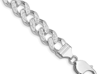 Sterling Silver Rhodium-plated Pav Curb Bracelet, 8 x 11mm