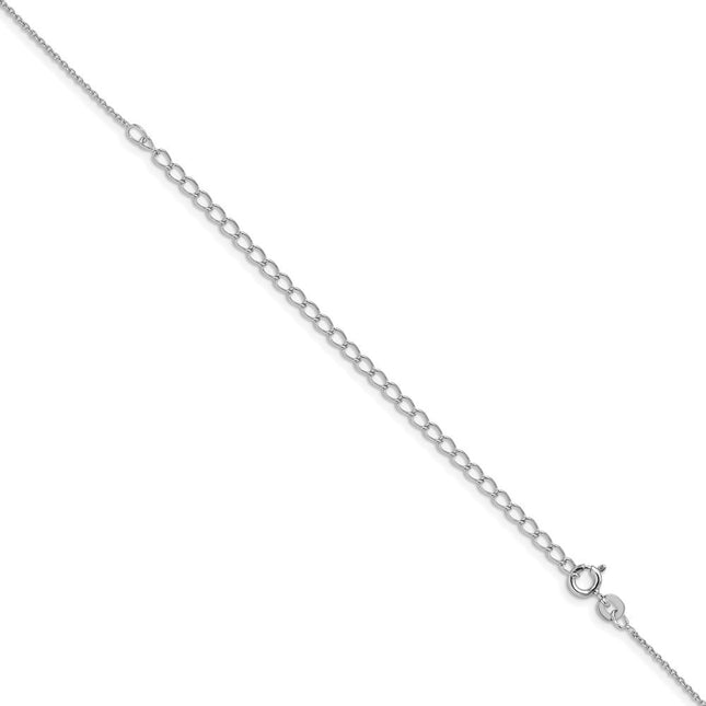 Sterling Silver Rhodium-plated Cable Chain w/2in ext., 20 x 1mm