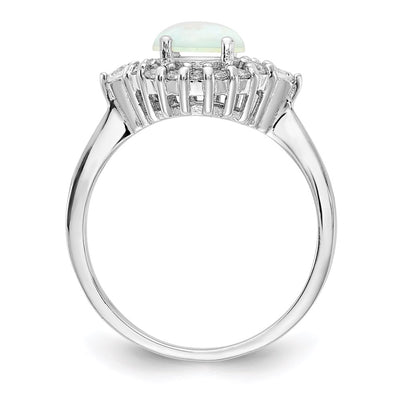 Cheryl M Sterling Silver Rhodium-plated Cabochon Lab Created Opal and Brilliant-cut CZ Ring
